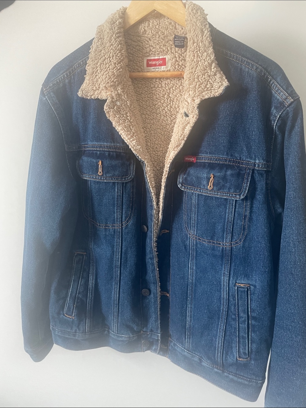 Wrangler Dark Blue Denim Sherpa-Lined Bomber Jacket